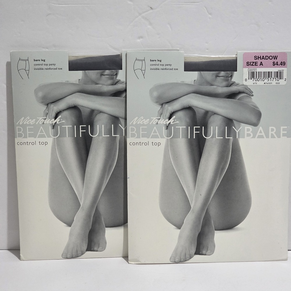 Sears Nice Touch Beautifully Bare Control Top Pantyhose Shadow Size A -2 Packs